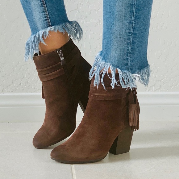Texas Brown Suede Dangling Tassels Ankle Bootie - Picture 6 of 7